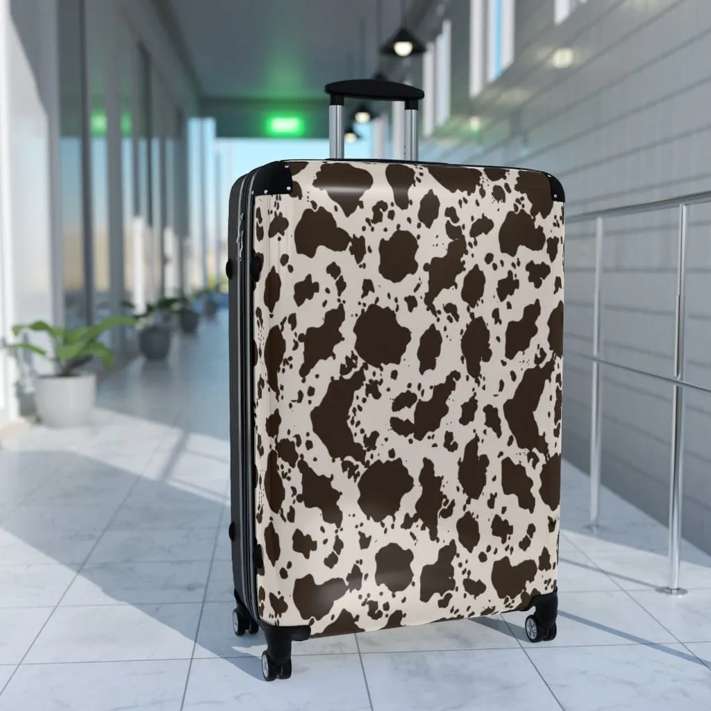 Brown and White Cow Luggage Set