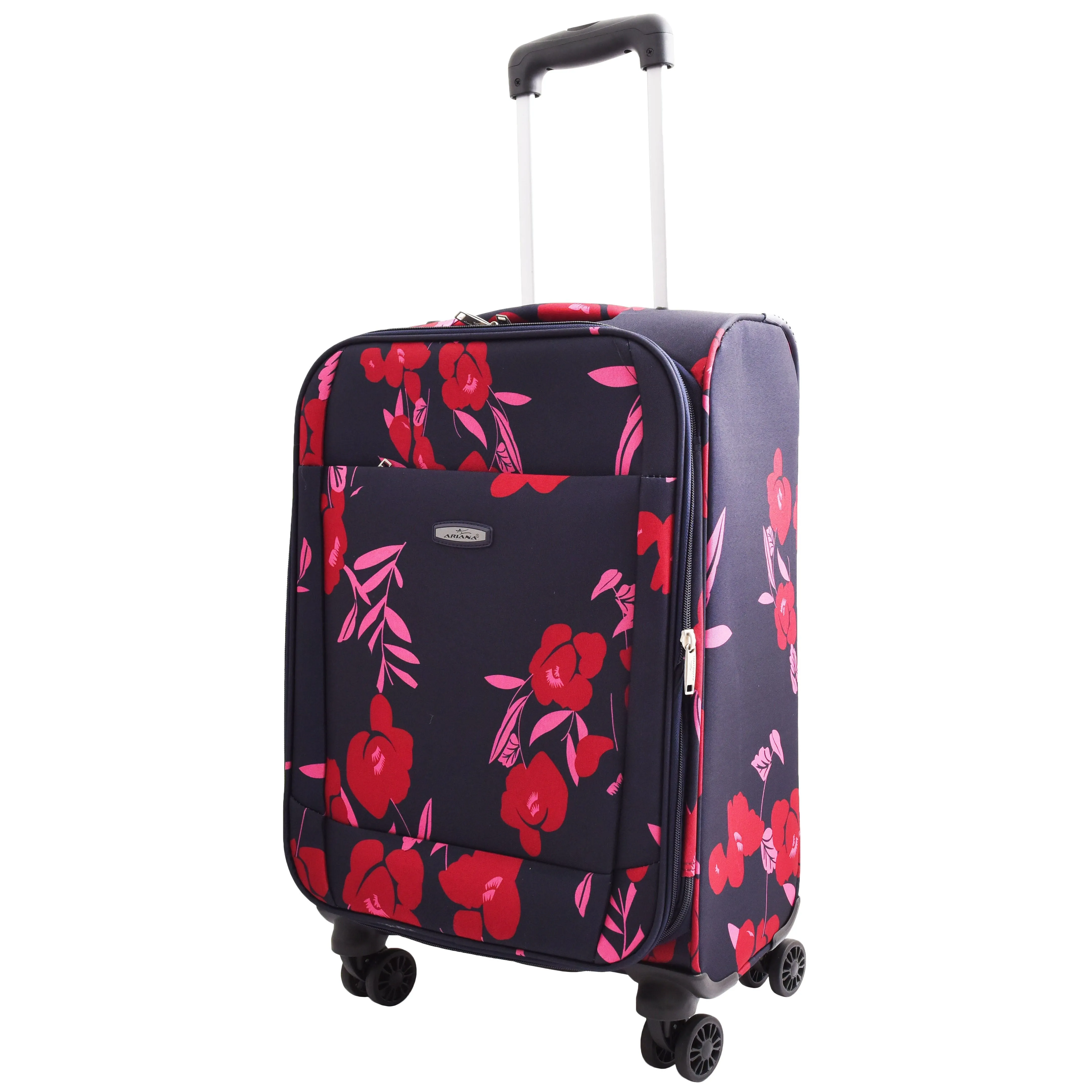 DR630 Soft Shell 4 Wheel Flower Print Expandable Cabin Suitcase Navy